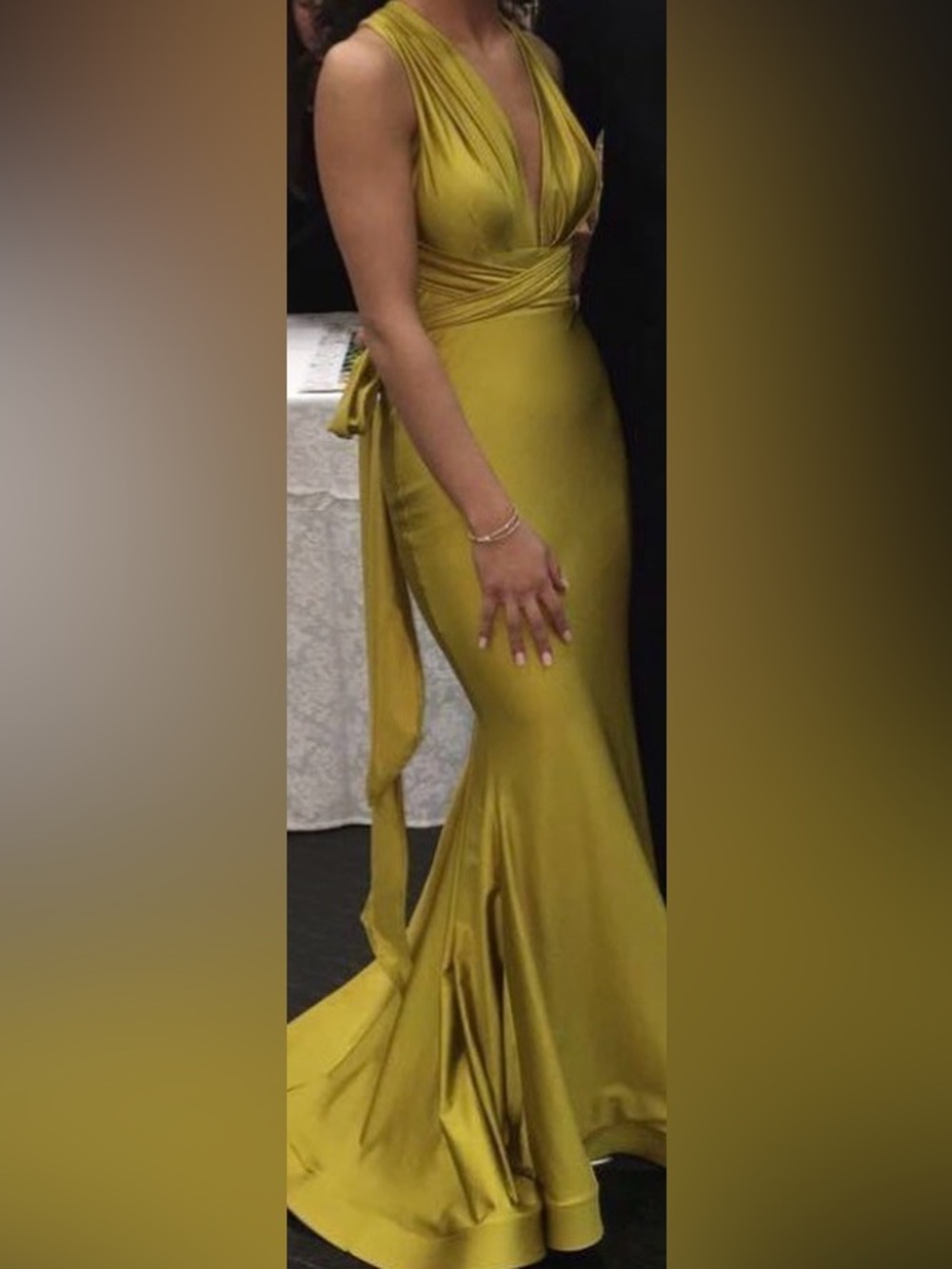 Sleek Mustard Yellow Maxi Wrap-Back Dress